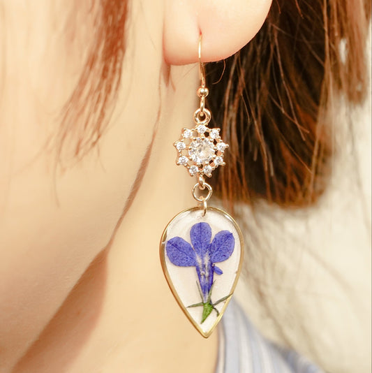 Blue Acacia Dried Flower Resin Earring