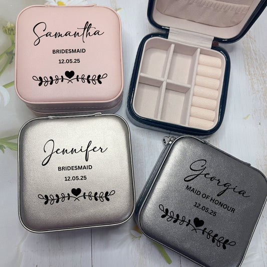 Bridesmaid Travel Jewellery Box with Name, Bridesmaid Gift, Bridesmaid Proposal 