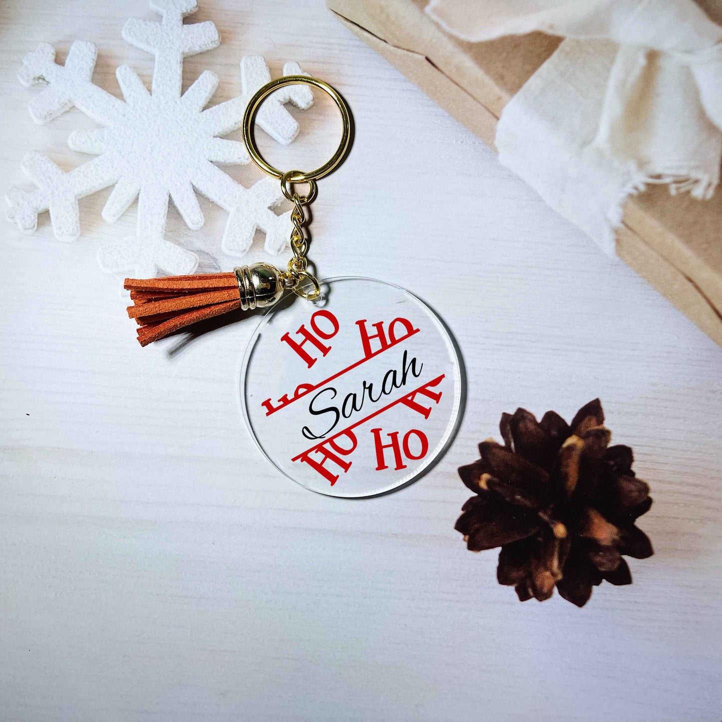 Christmas Themed Acrylic Keyring with tassel