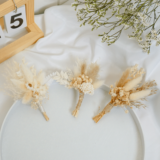 Dreamy White Dried Flower Wedding Boutonniere