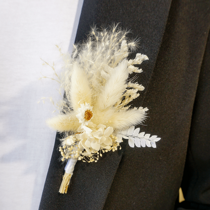 Dreamy White Dried Flower Wedding Boutonniere