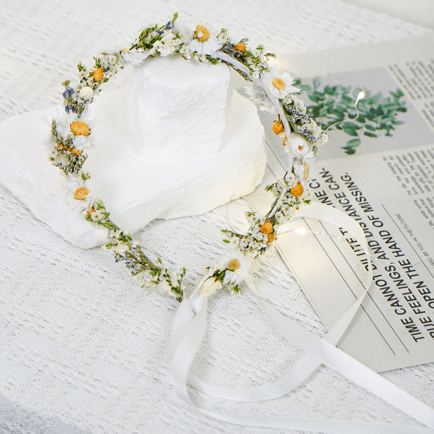 Dried Daisy Flower Crown – Rustic Wedding Halo for Brides & Flower Girls