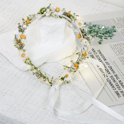 Dried Daisy Flower Crown – Rustic Wedding Halo for Brides & Flower Girls