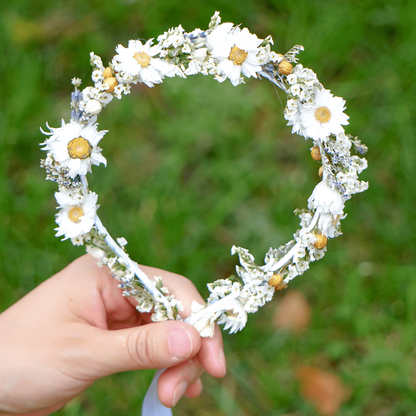 Dried Daisy Flower Crown – Rustic Wedding Halo for Brides & Flower Girls