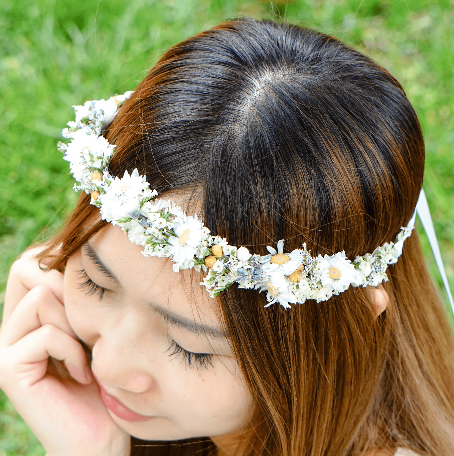 Dried Daisy Flower Crown – Rustic Wedding Halo for Brides & Flower Girls