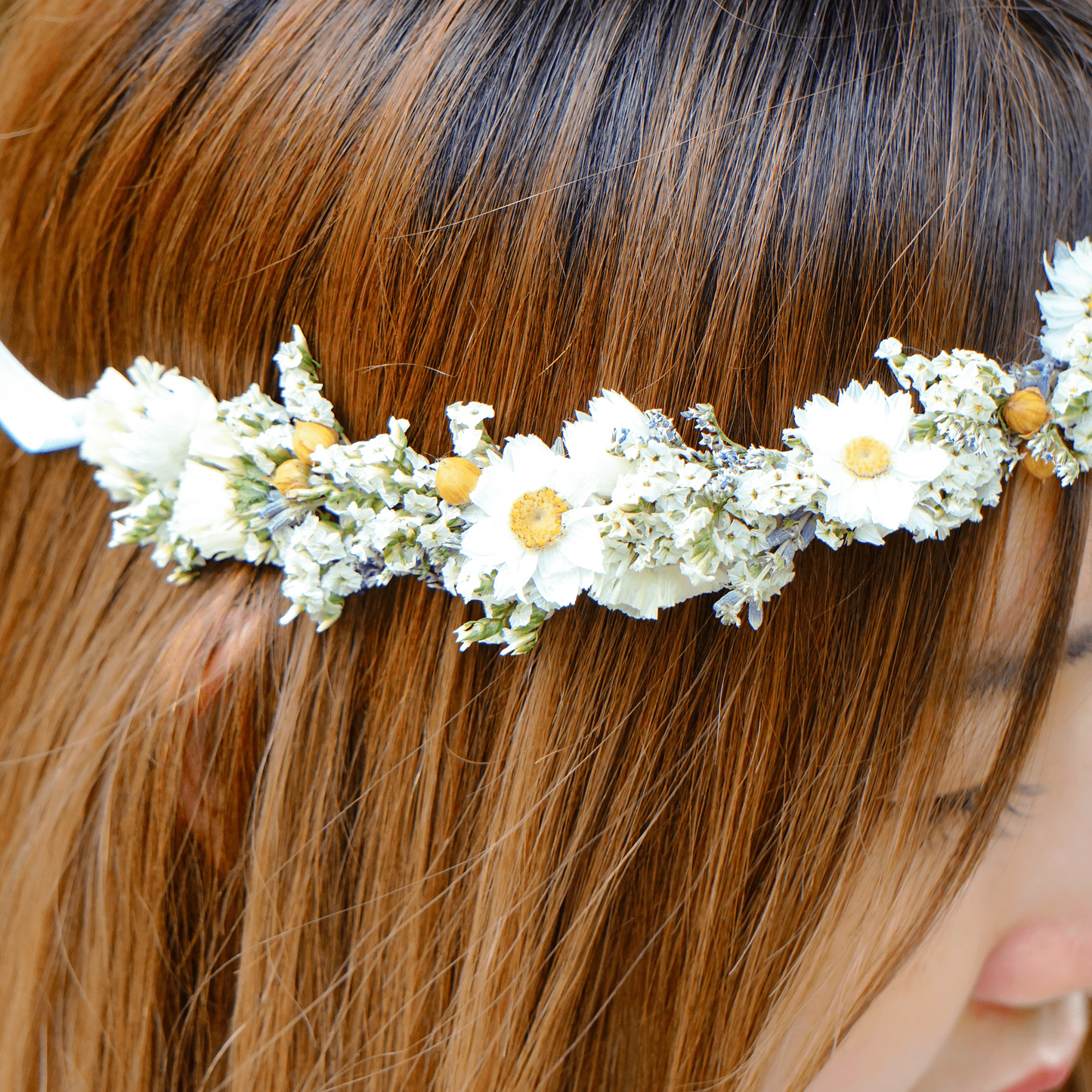 Dried Daisy Flower Crown – Rustic Wedding Halo for Brides & Flower Girls