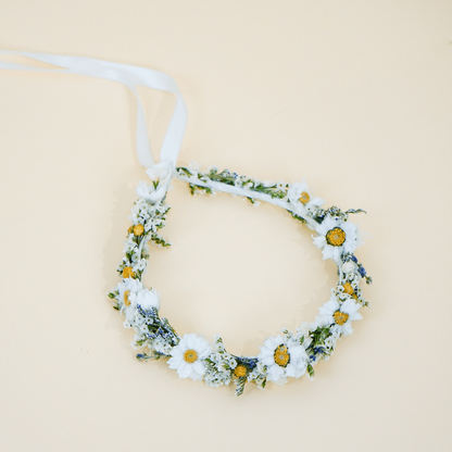 Dried Daisy Flower Crown – Rustic Wedding Halo for Brides & Flower Girls