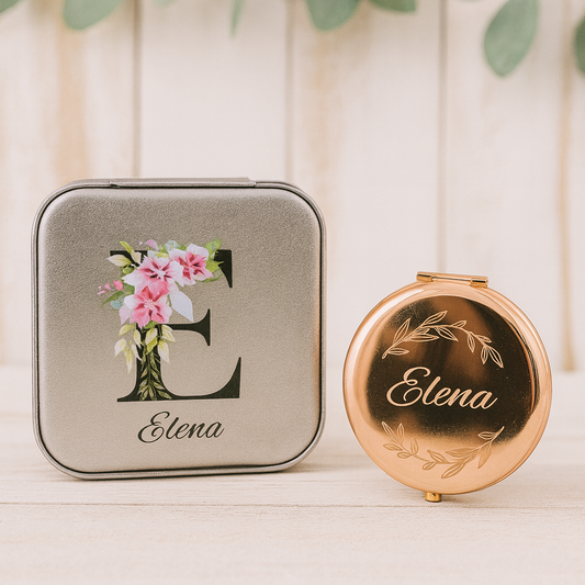 Floral Initial Travel Jewellery Box & Mirror Bundle