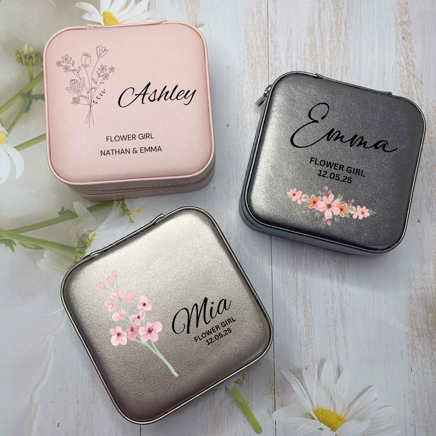 Flower Girl Travel Jewellery Box with Name