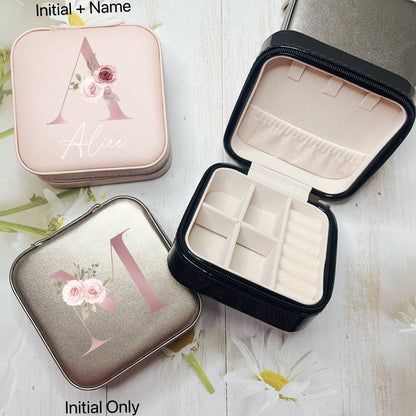 Floral Initial Travel Jewellery Box with Name