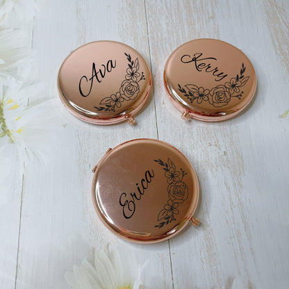 Flower Wreath Compact Mirror with Name