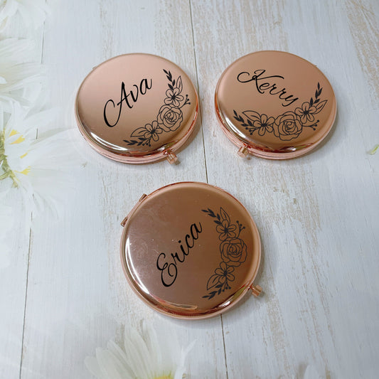 Flower Wreath Compact Mirror with Name