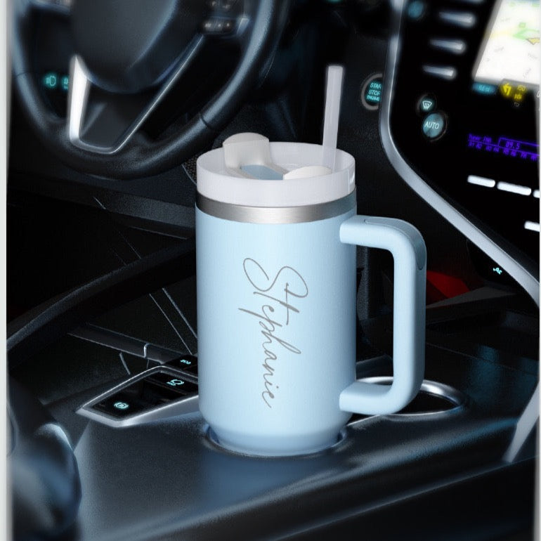 Experience sustainable elegance with our engraved travel straw mug. Enjoy eco-friendly sips on the go with a personalized touch.