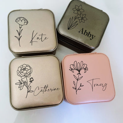 Birth Month Flower Travel Jewellery Box with Name