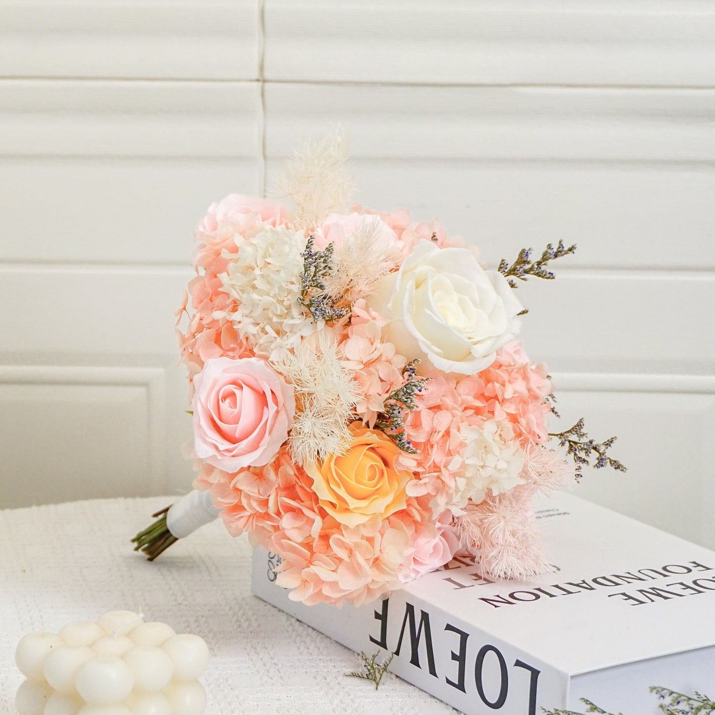 Pink Hydrangea & Rose Dried Flower Bouquet
