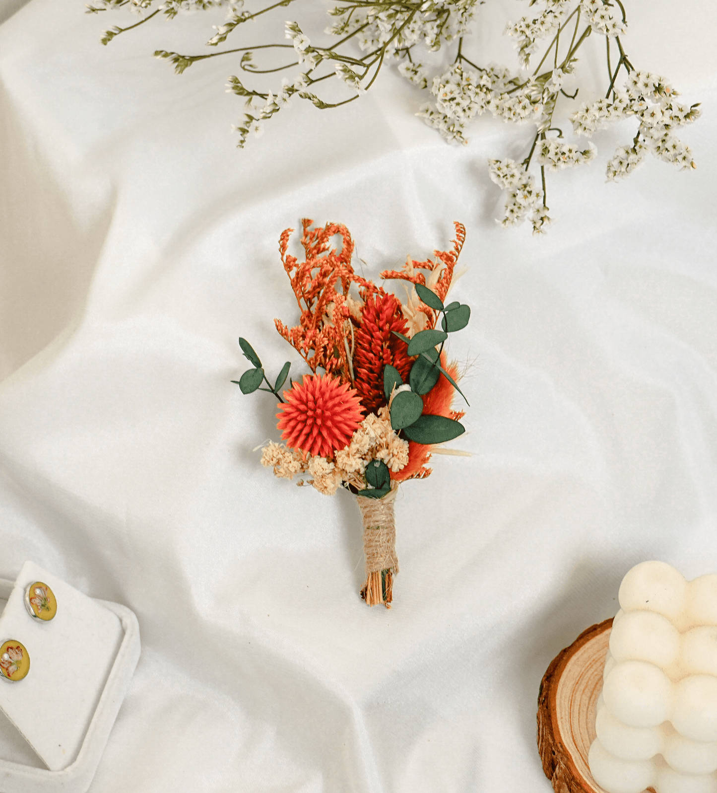 Red Dried Flower Boutonniere