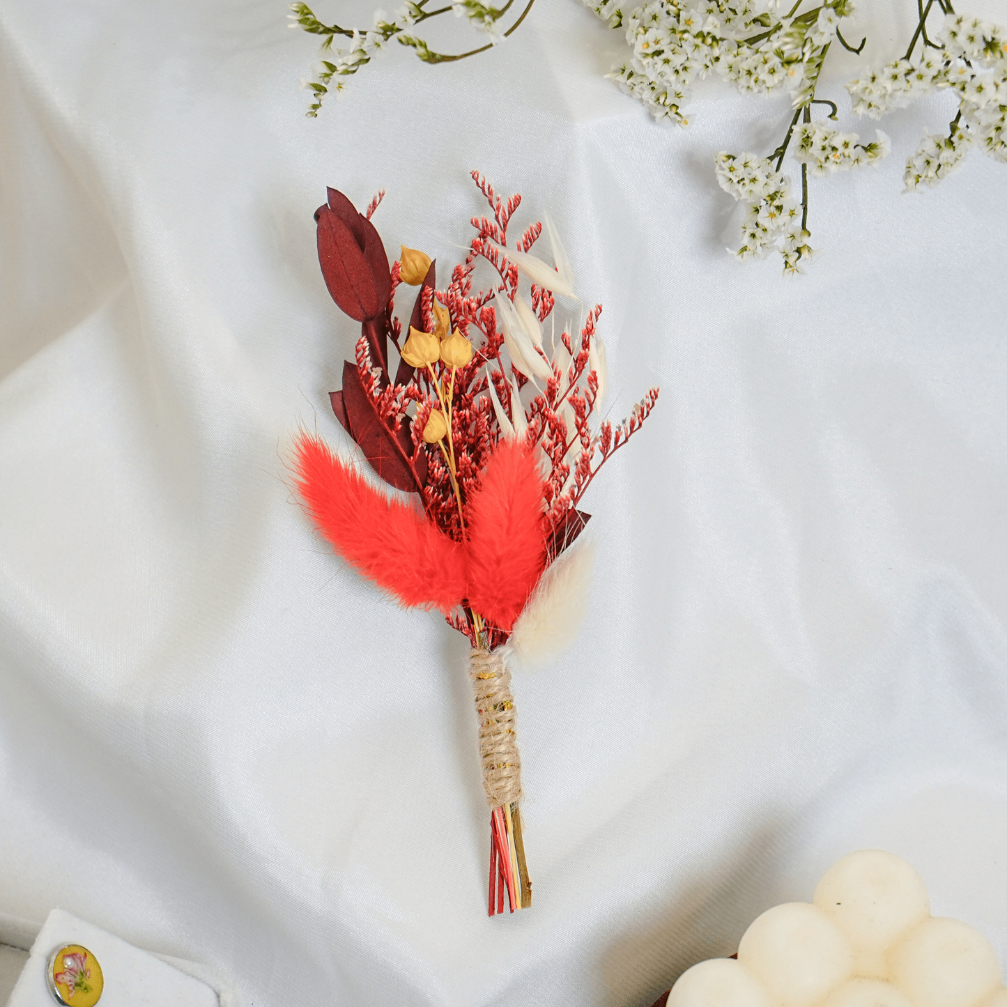 Red Dried Flower Boutonniere
