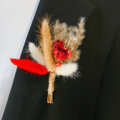 Red Dried Flower Boutonniere