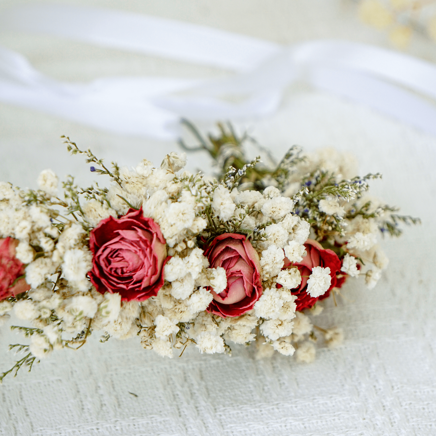 Romantic White Baby’s Breath & Rose Flower Crown