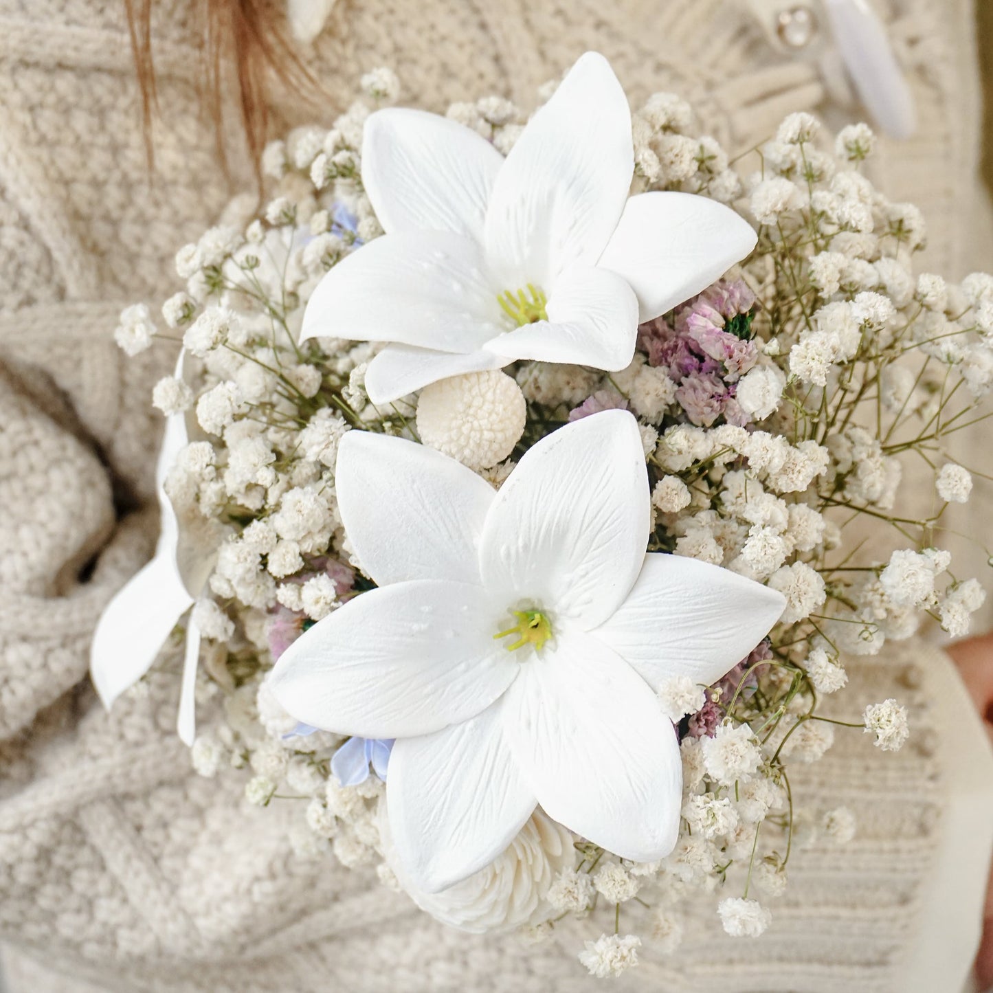 White Baby’s Breath & Lily Dried Flower Bouquet