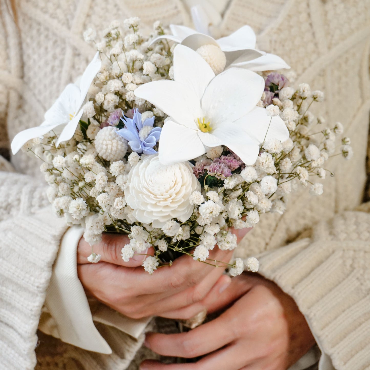 White Baby’s Breath & Lily Dried Flower Bouquet