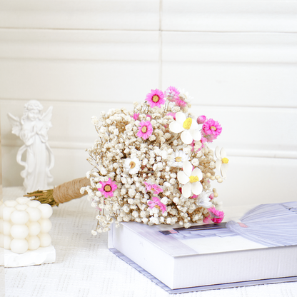 White Gypsophila Daisy & Violet Dried Flower Bouquet