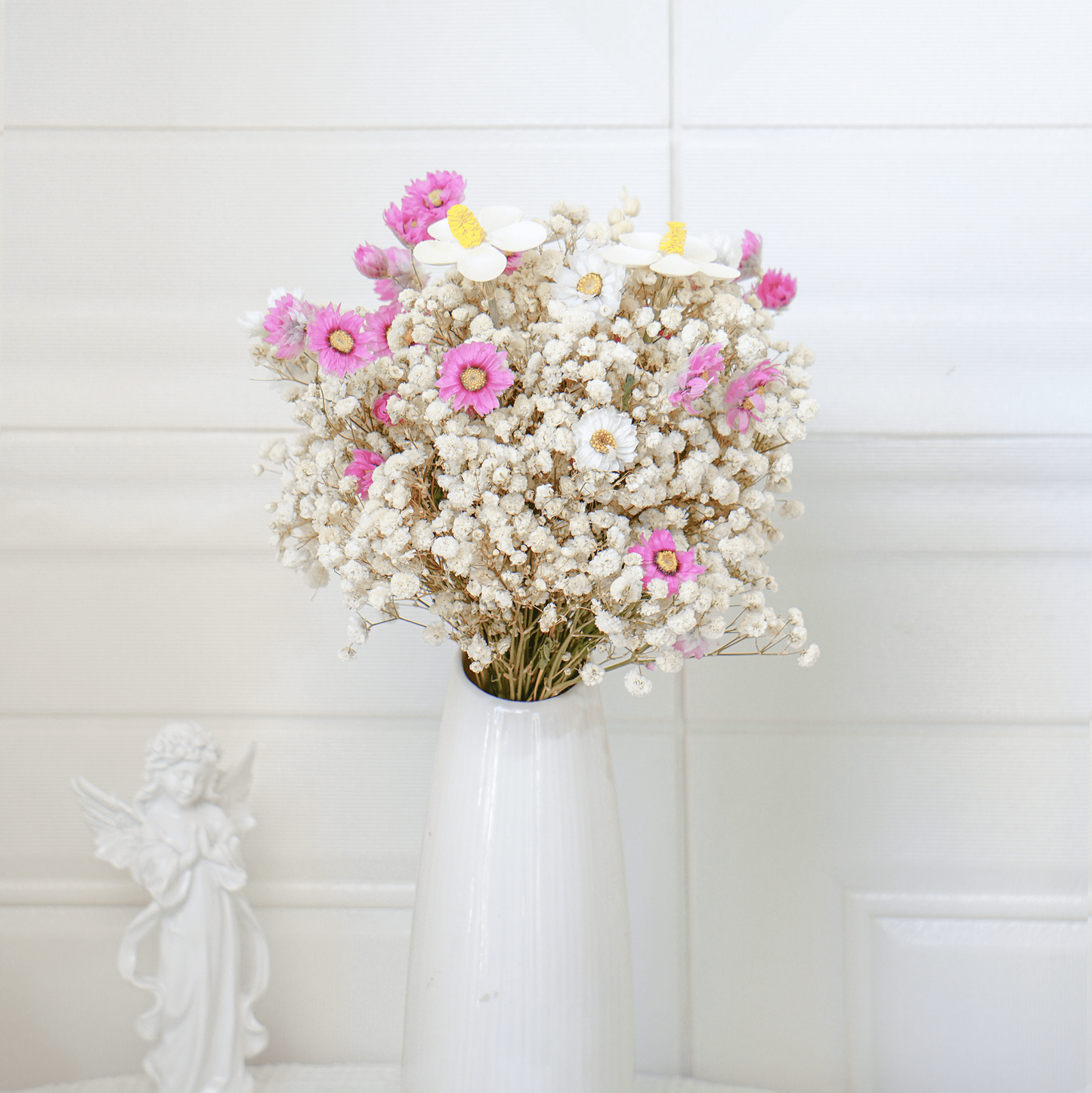 White Gypsophila Daisy & Violet Dried Flower Bouquet
