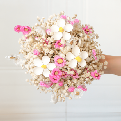 White Gypsophila Daisy & Violet Dried Flower Bouquet