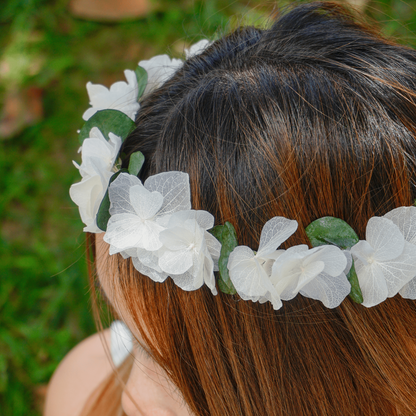 White Hydrangea & Eucalyptus Flower Crown