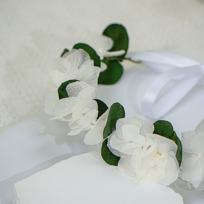 White Hydrangea & Eucalyptus Flower Crown