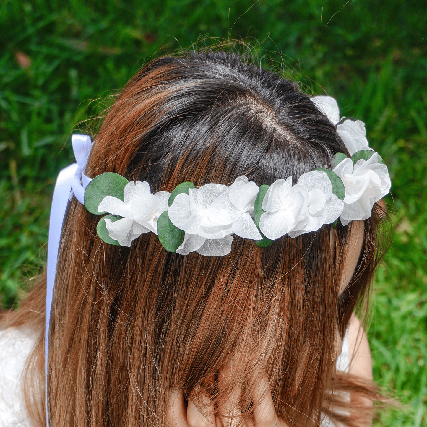 White Hydrangea & Eucalyptus Flower Crown