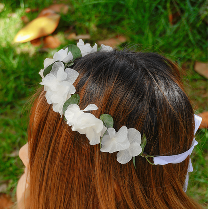 White Hydrangea & Eucalyptus Flower Crown