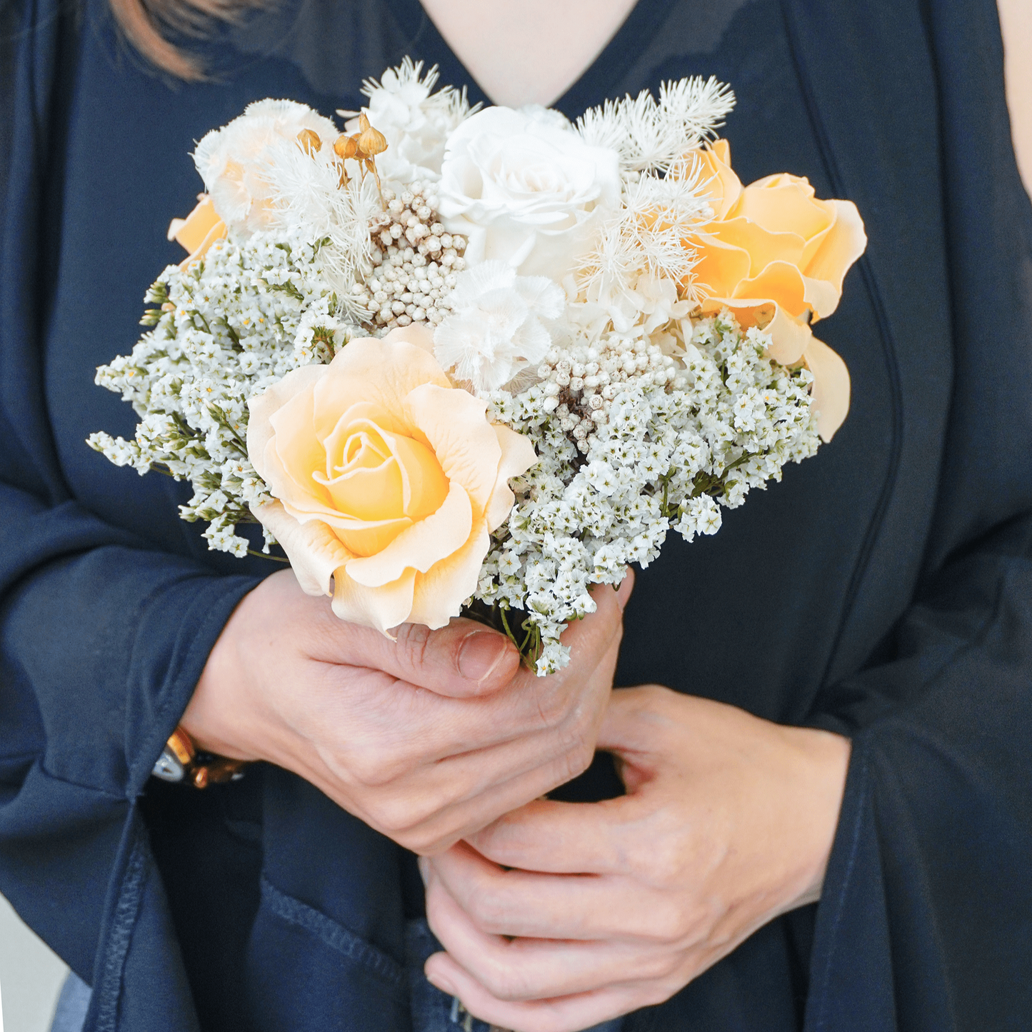 White Hydrangea & Rose Dried Flower Bouquet