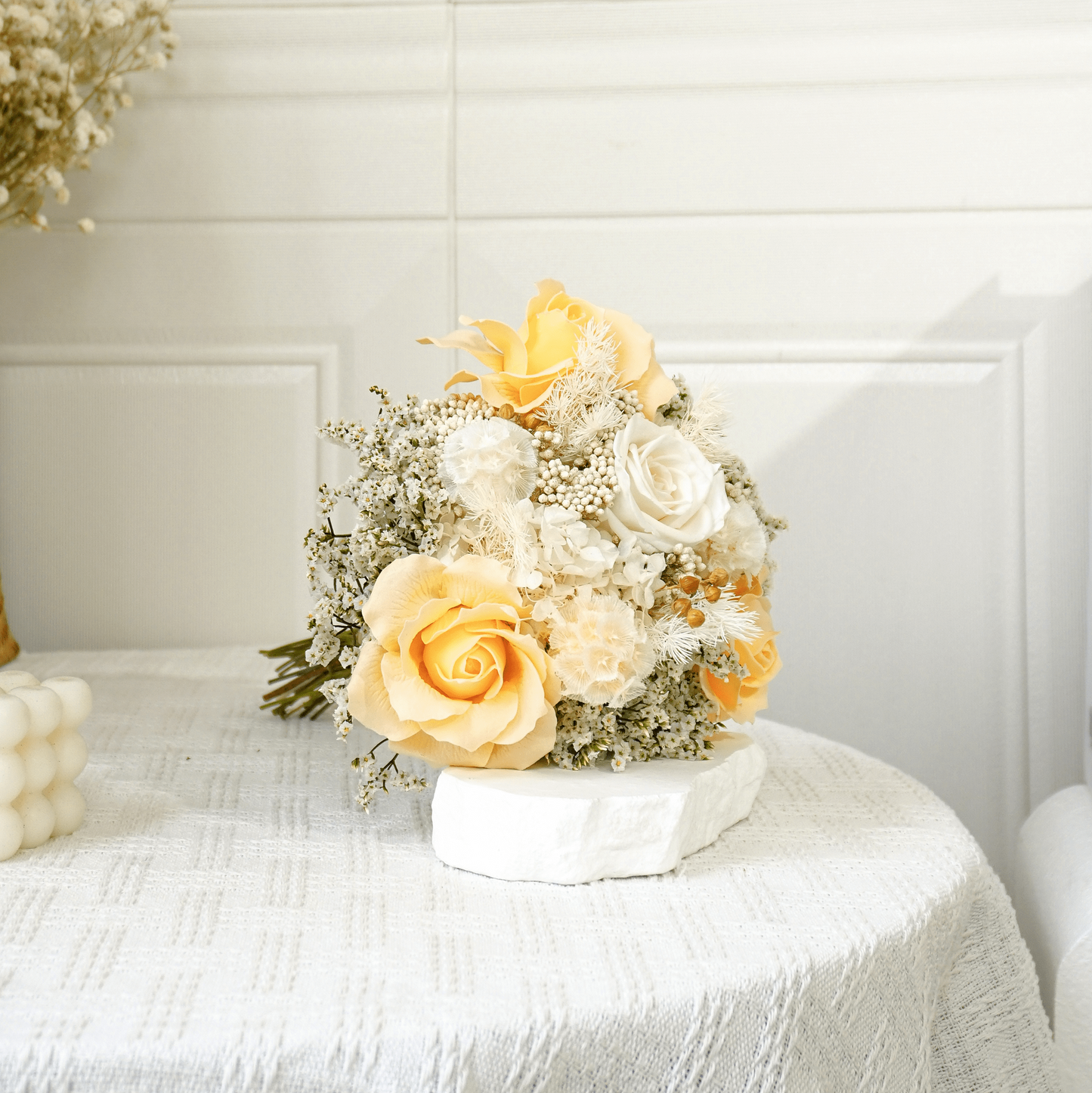 White Hydrangea & Rose Dried Flower Bouquet