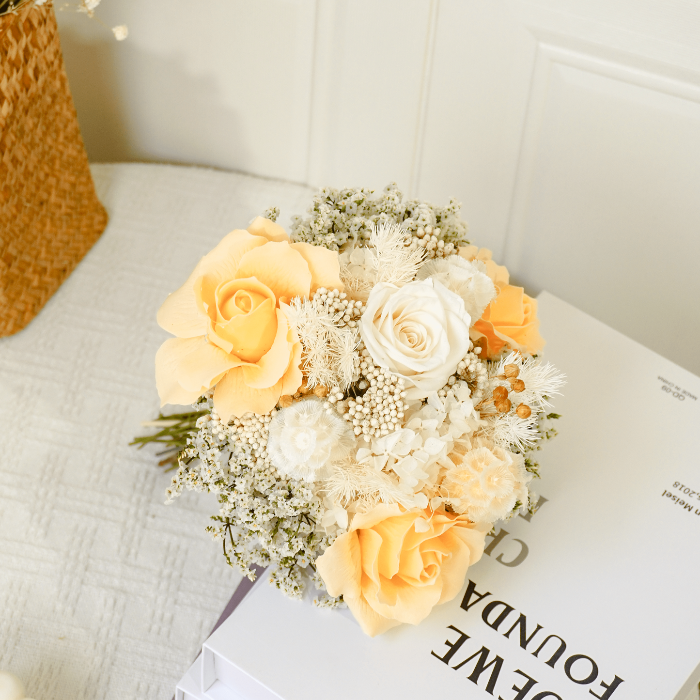 White Hydrangea & Rose Dried Flower Bouquet