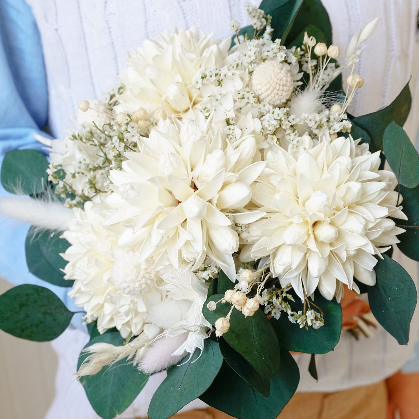 White Magnolia & Eucalyptus Dried Flower Bouquet