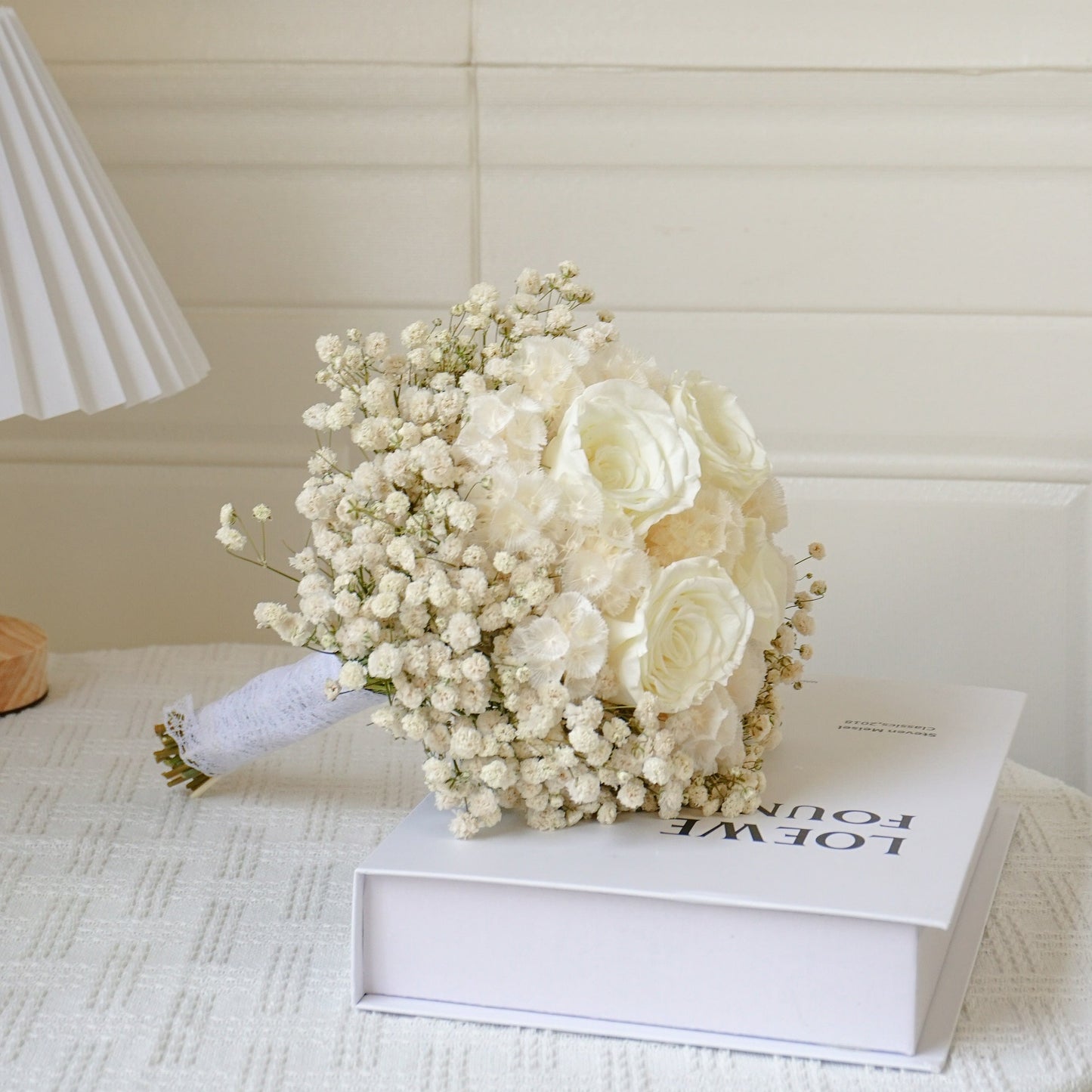 White Rose & Champagne Ball Dried Flower Bouquet