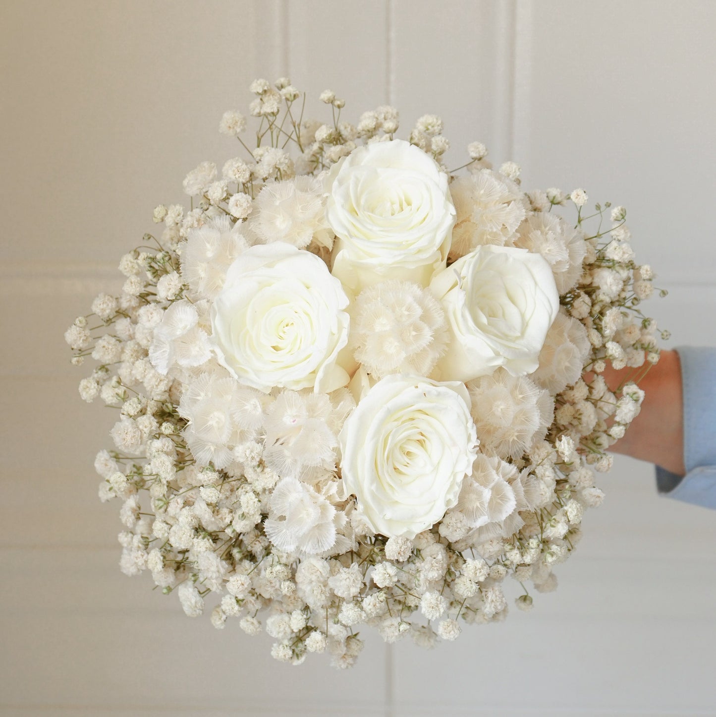 White Rose & Champagne Ball Dried Flower Bouquet