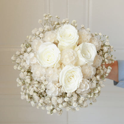 White Rose & Champagne Ball Dried Flower Bouquet
