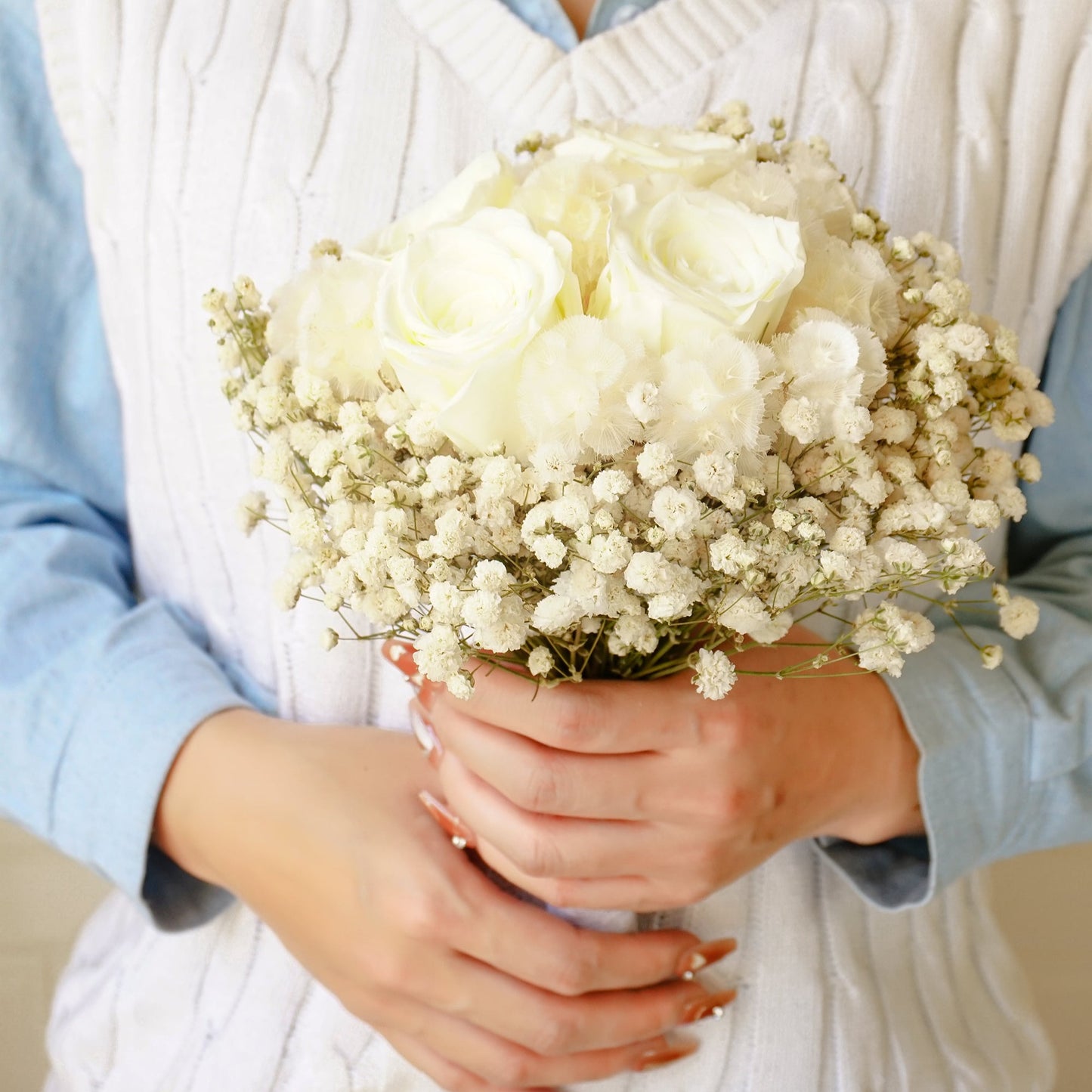 White Rose & Champagne Ball Dried Flower Bouquet