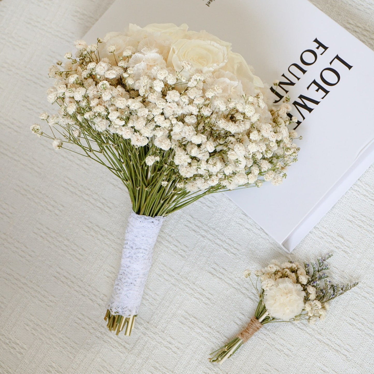 White Rose & Champagne Ball Dried Flower Bouquet