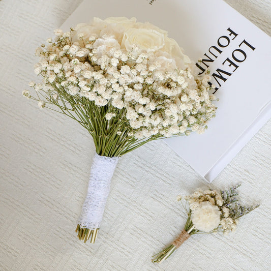 White Rose & Champagne Ball Dried Flower Bouquet