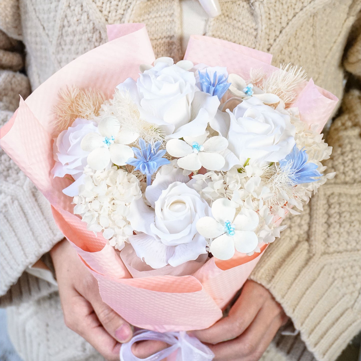 White Rose & Hydrangea Dried Flower Bouquet