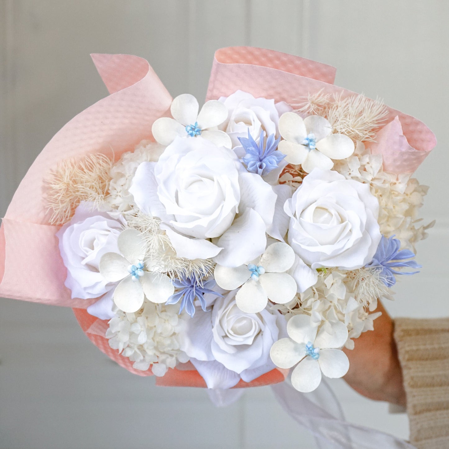White Rose & Hydrangea Dried Flower Bouquet