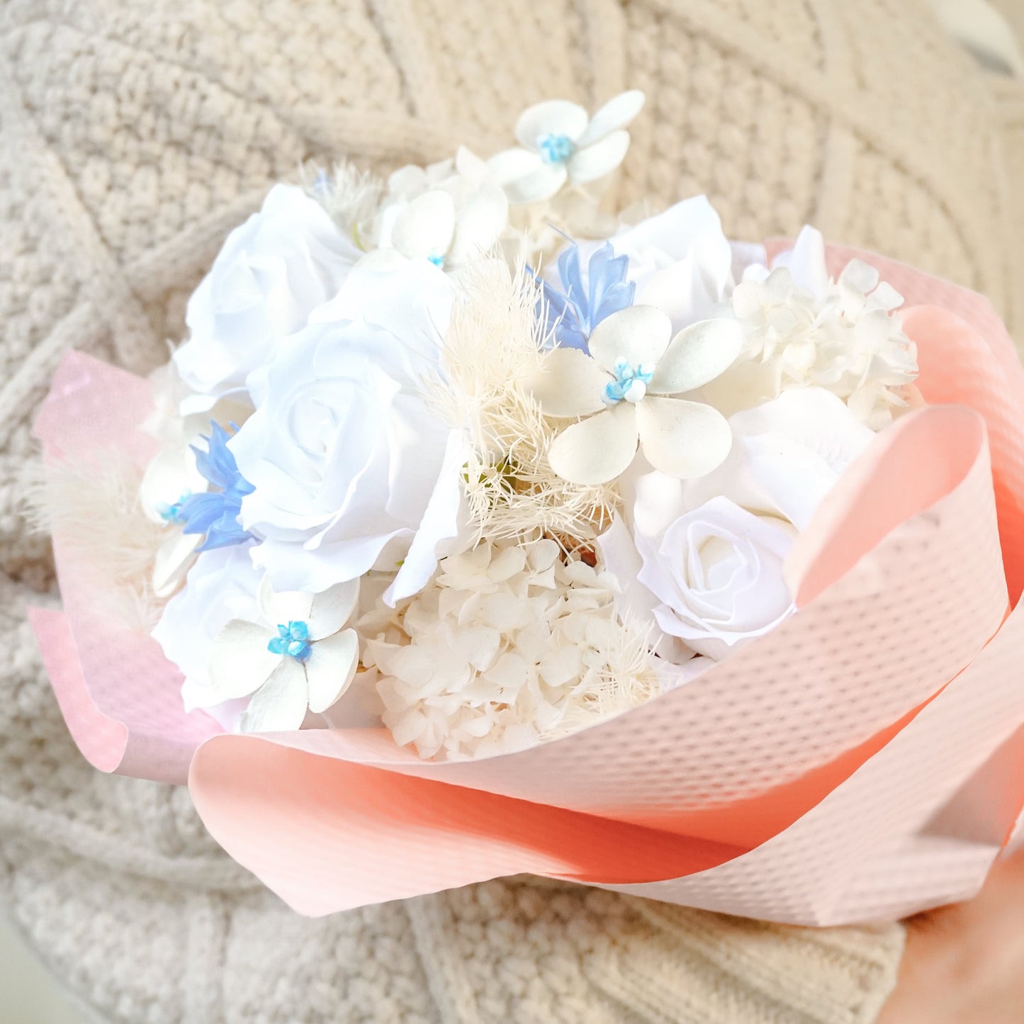White Rose & Hydrangea Dried Flower Bouquet