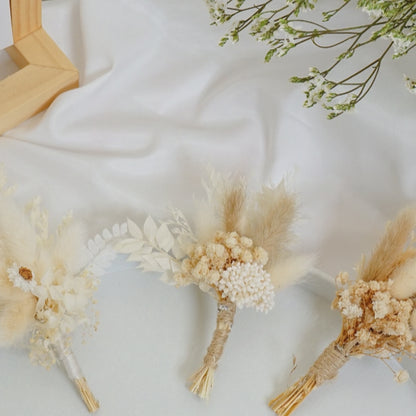 Dreamy White Dried Flower Wedding Boutonniere