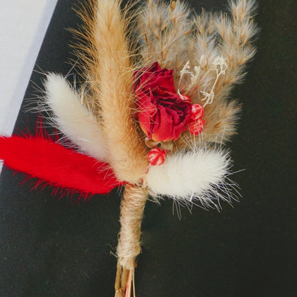 Red Dried Flower Boutonniere