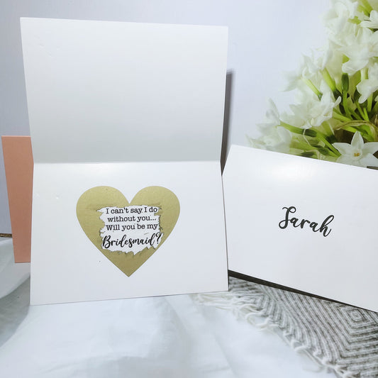 Surprise your bridal party with our Bridesmaid and Maid of Honour cards featuring a special reveal, perfect for heartfelt proposals and memorable moments.