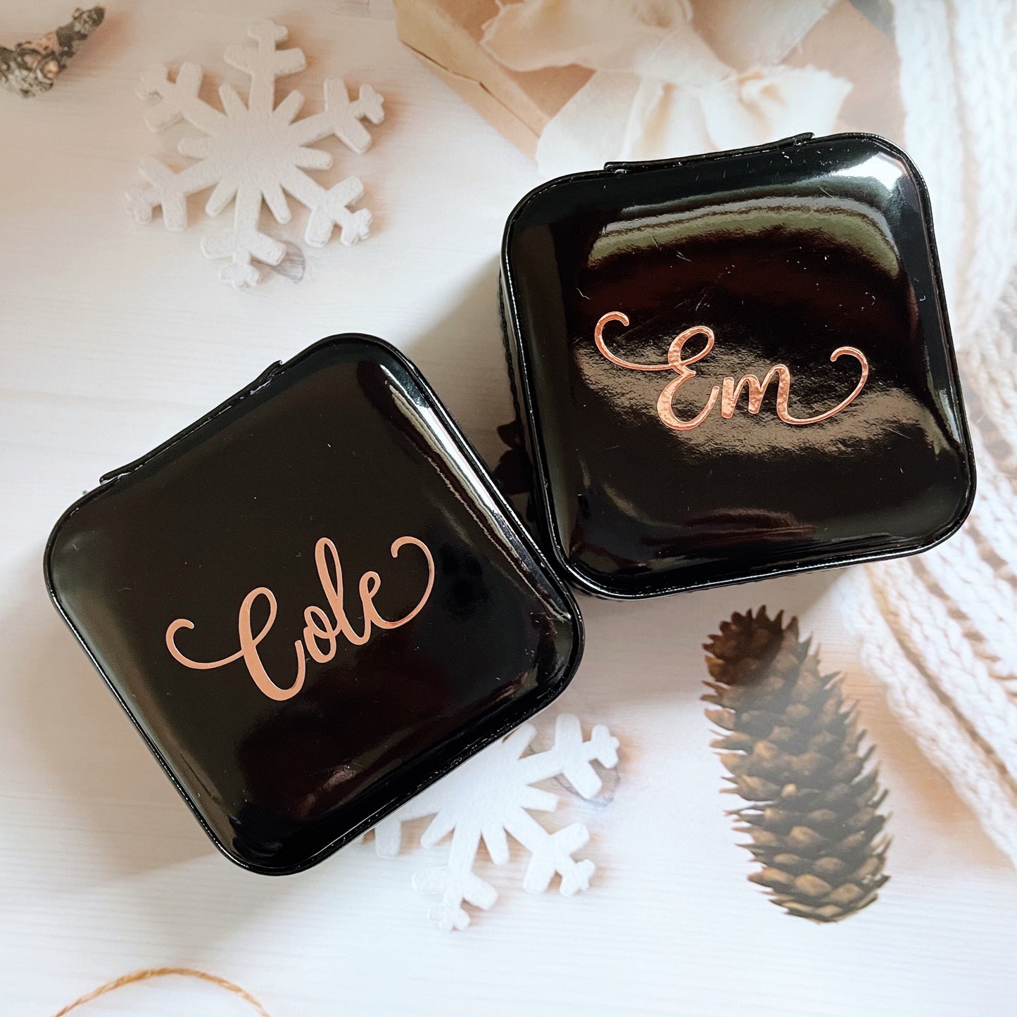 Our gift box includes personalized items like make up bag, travel jewelry box, and message scrunchies, offering a thoughtful and stylish gift for any special occasion.