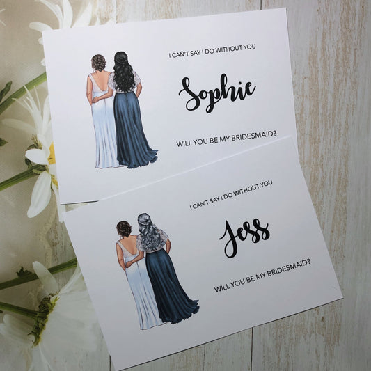 Illustrated Curved Bridesmaid Maid of Honour Dress Proposal Card
